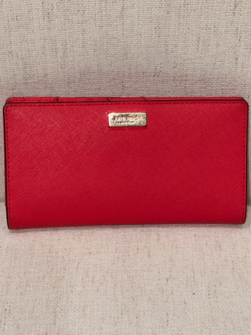 kate spade Red Saffiano Leather Clutch with Gold Plaque